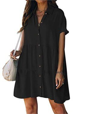 Polyester Swim Cover Up Dress for Women Button Down Short Sleeve Beach Vacation
